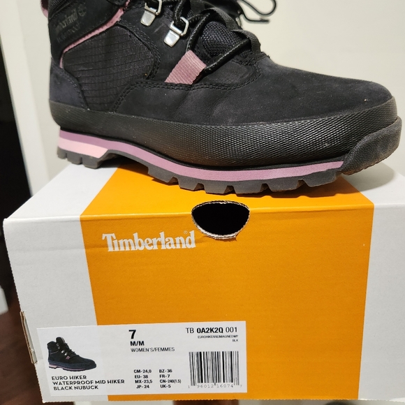 TIMBERLAND EURO HIKER WATERPROOF MID HIKER BLACK NUBUCK WOMENS 7 M WITH BOX - Picture 13 of 16